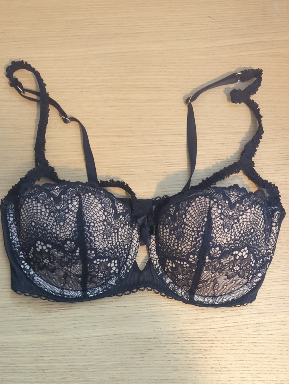 Adore Me Black Lace Balconette Bra with Scalloped Trim